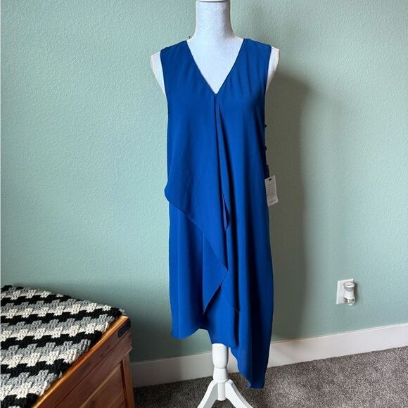 Adrianna Papell • Asymmetrical Dress • Sleeveless • Blue • Front Drape • Size 6 - Picture 1 of 9